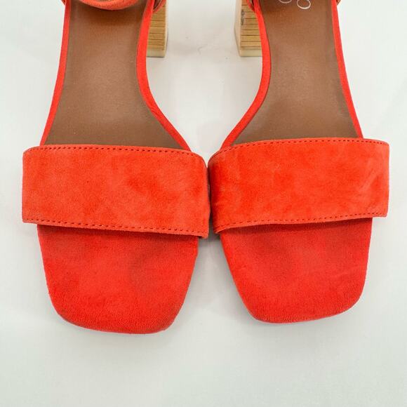 Franco Sarto L-Merryl Block Wood Heeled Leather Red Sandals Sz 7.5 Resortwear - Picture 5 of 8
